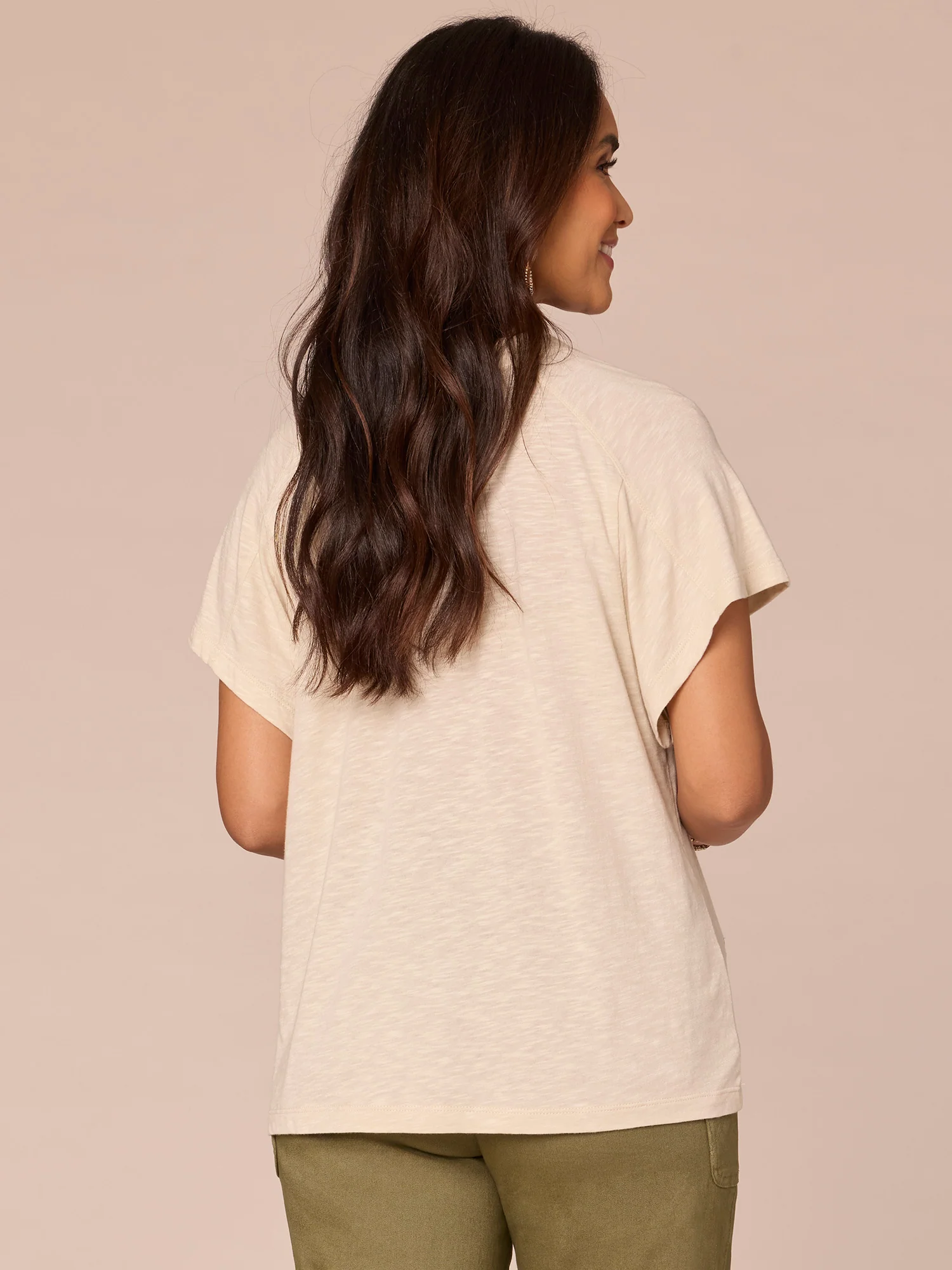 Short Sleeve Scoop Neck Petite Knit Boyfriend Tee with Embroidery - Legahigh