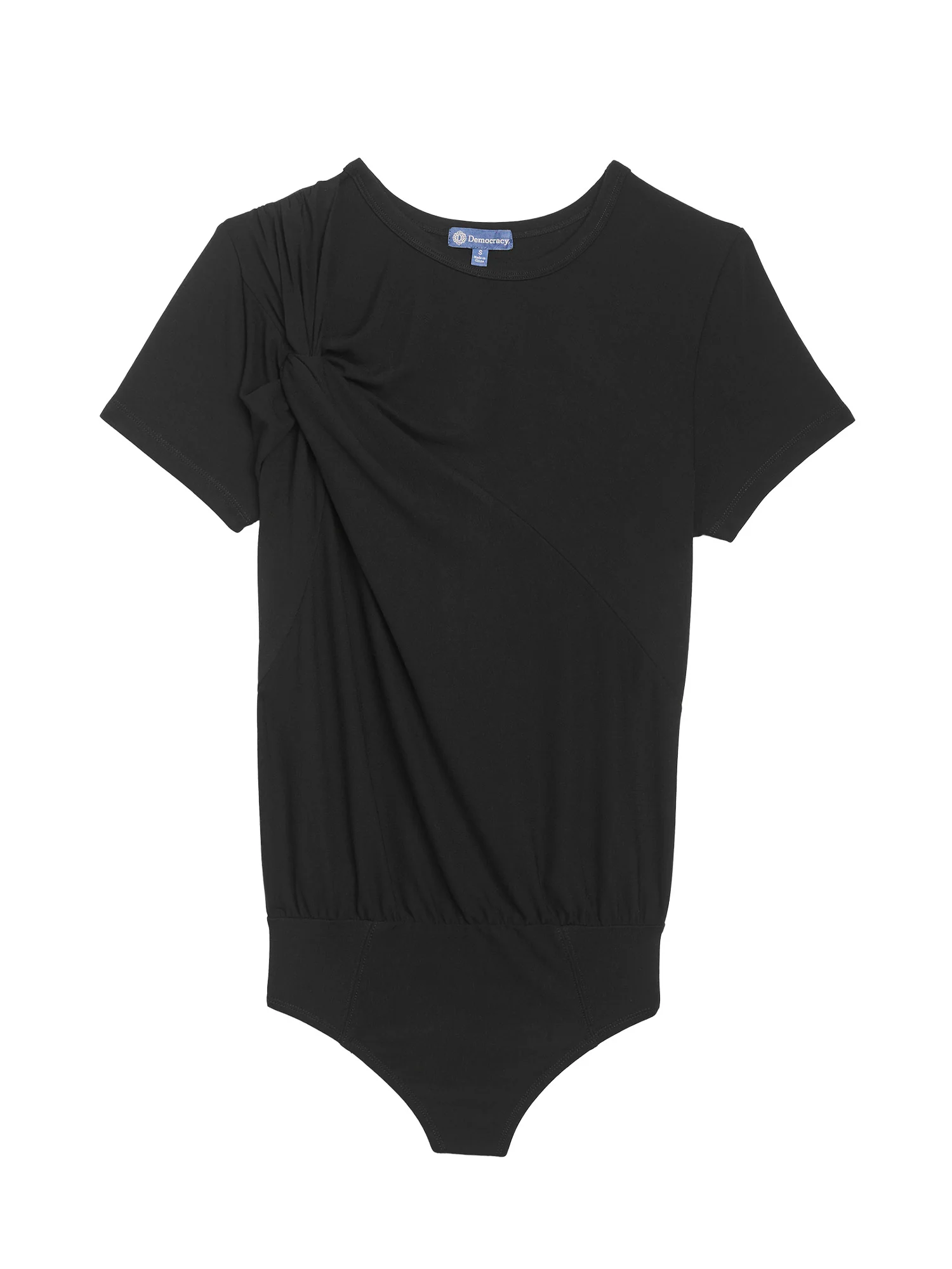 Short Sleeve Scoop Neck Asymmetrical Twist Knit Bodysuit - Legahigh