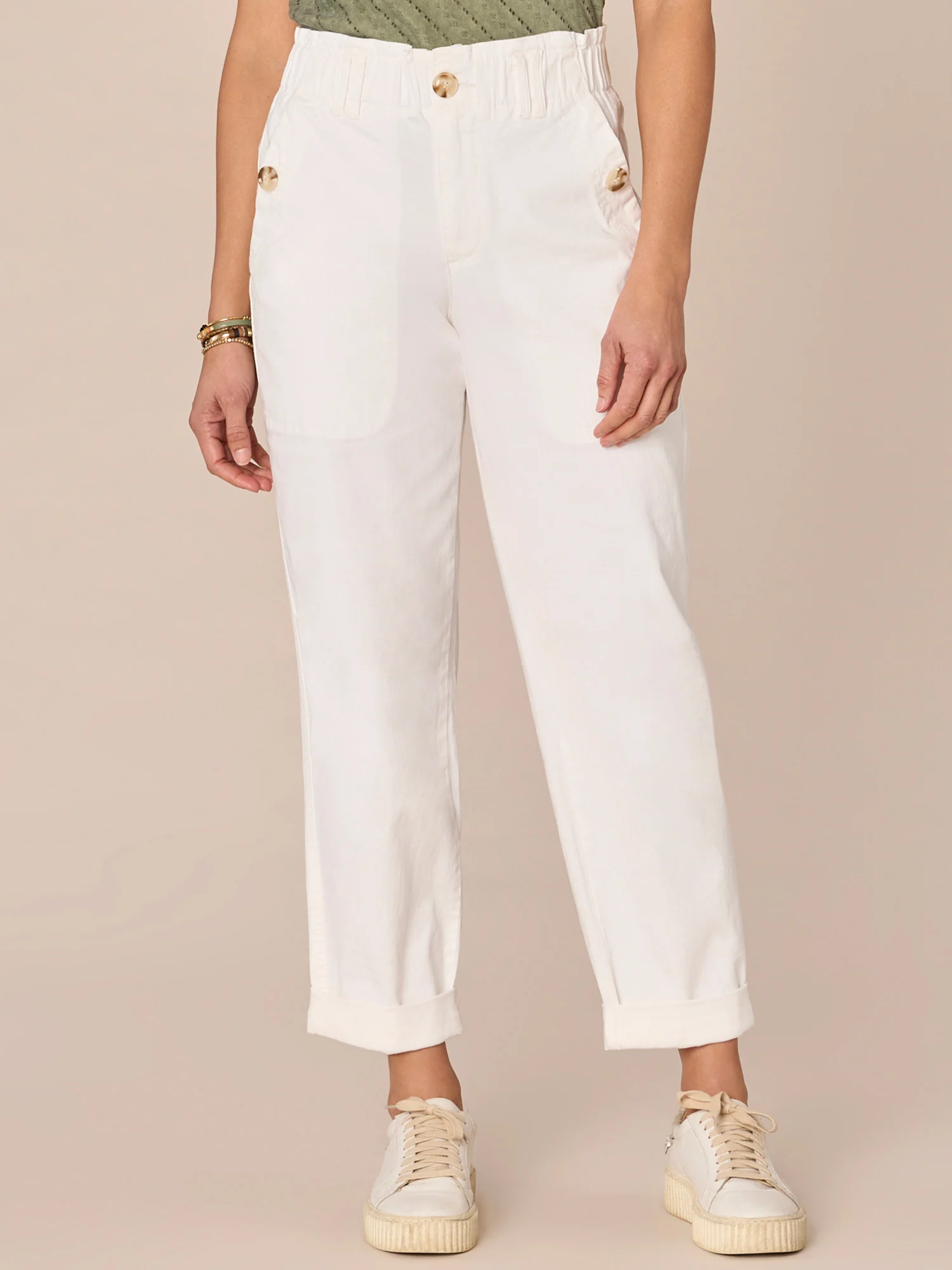 Skyrise Paper Bag Waist Barrel Leg Pant with Roll Cuff - Legahigh