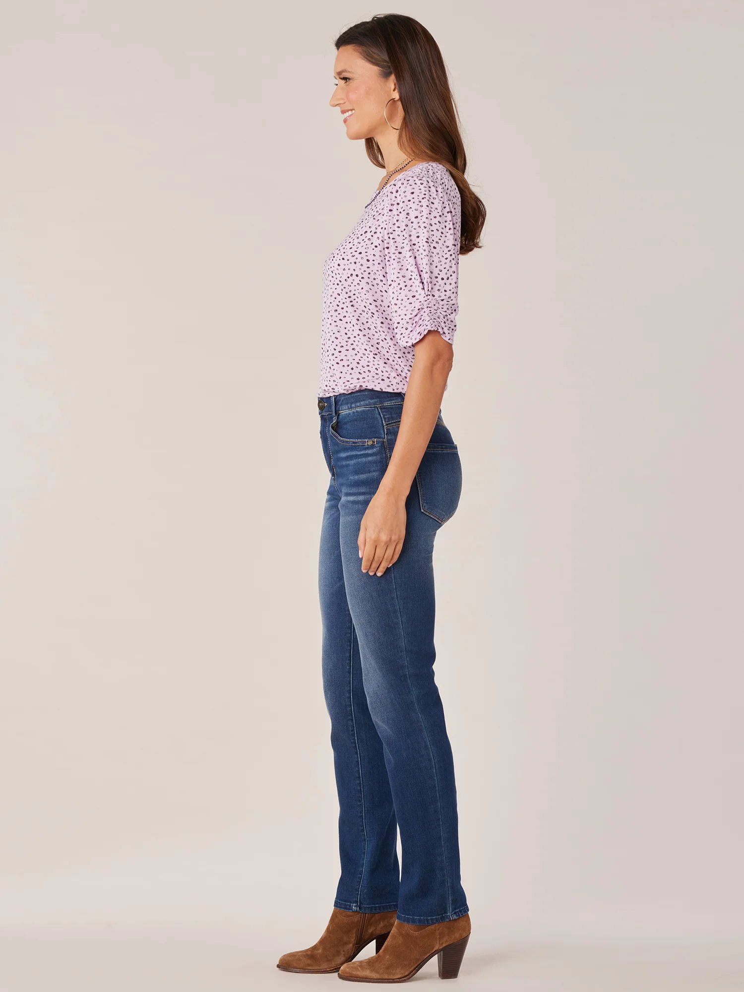 Petite Elbow Sleeve Scoop Neck Animal Print Knit Top - Legahigh