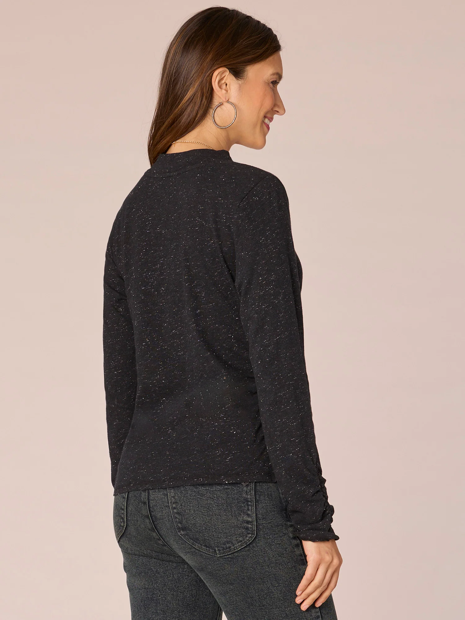 Long Sleeve Crew Neck Metallic Thread Knit Top - Legahigh