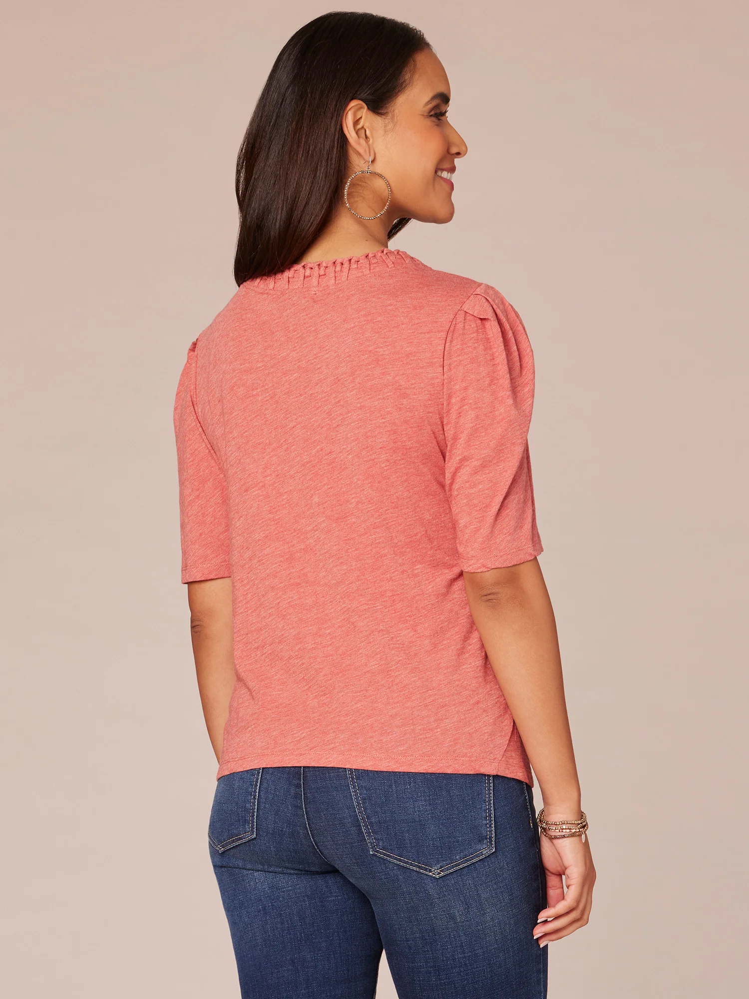 Pleated Elbow Sleeve Scoop Neck Knit Top with Soutache Detail - Legahigh