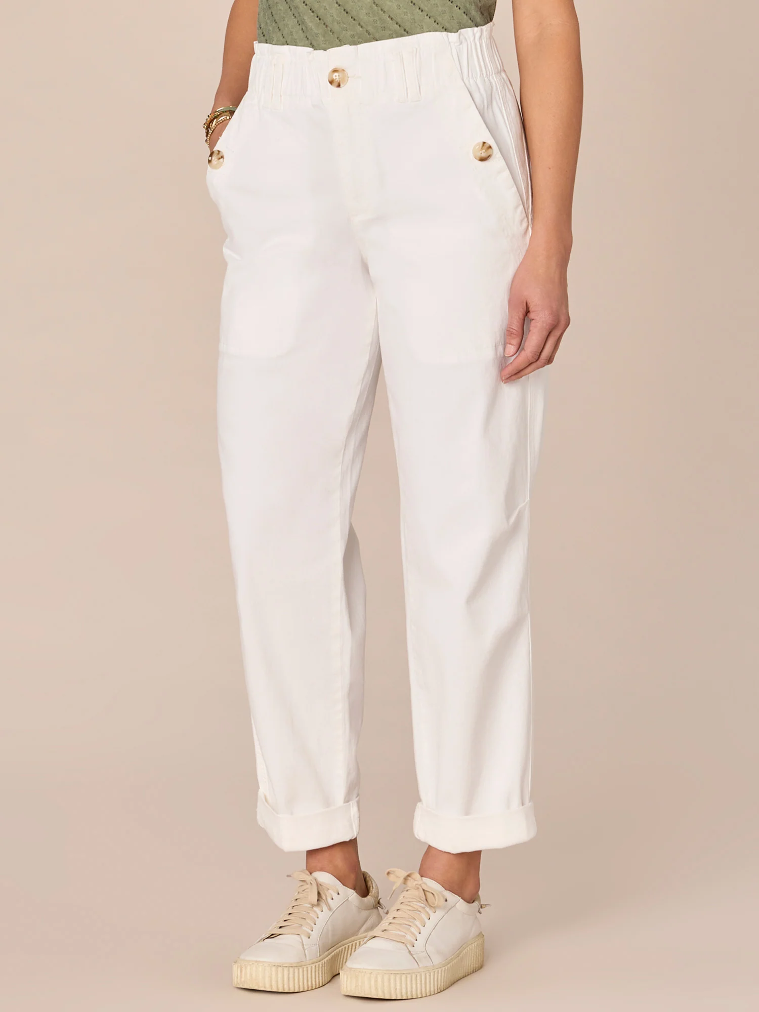 Skyrise Paper Bag Waist Barrel Leg Pant with Roll Cuff - Legahigh