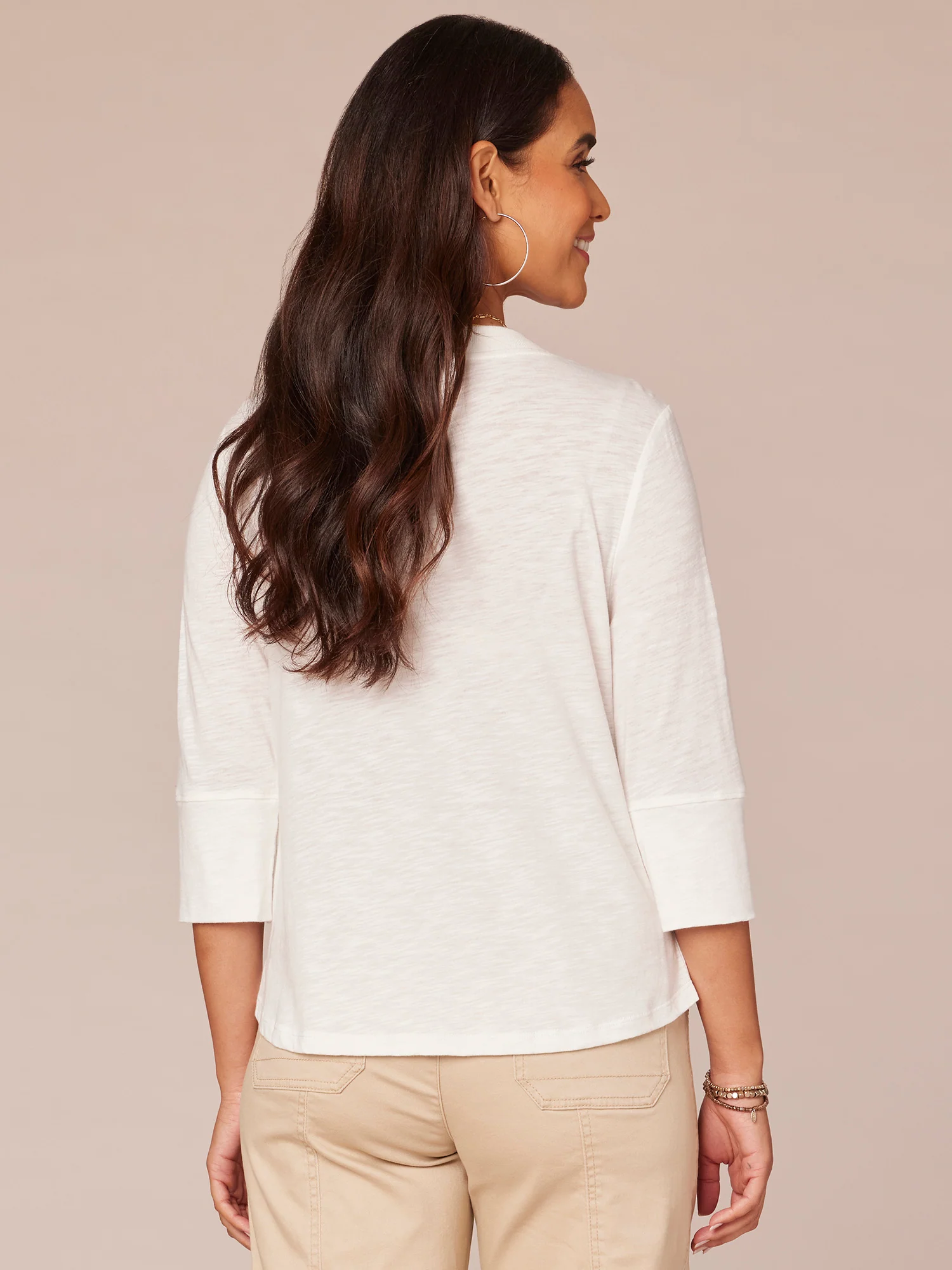 Elbow Roll Cuff Sleeve Round Split Neck Surplus Hem Petite Knit Top - Legahigh