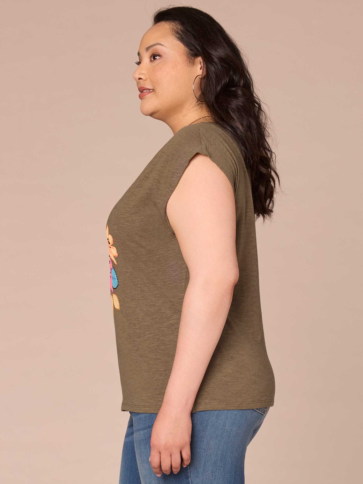 Cap Sleeve Scoop Neck Asymmetrical Ruching Printed Plus Size Knit Top - Legahigh