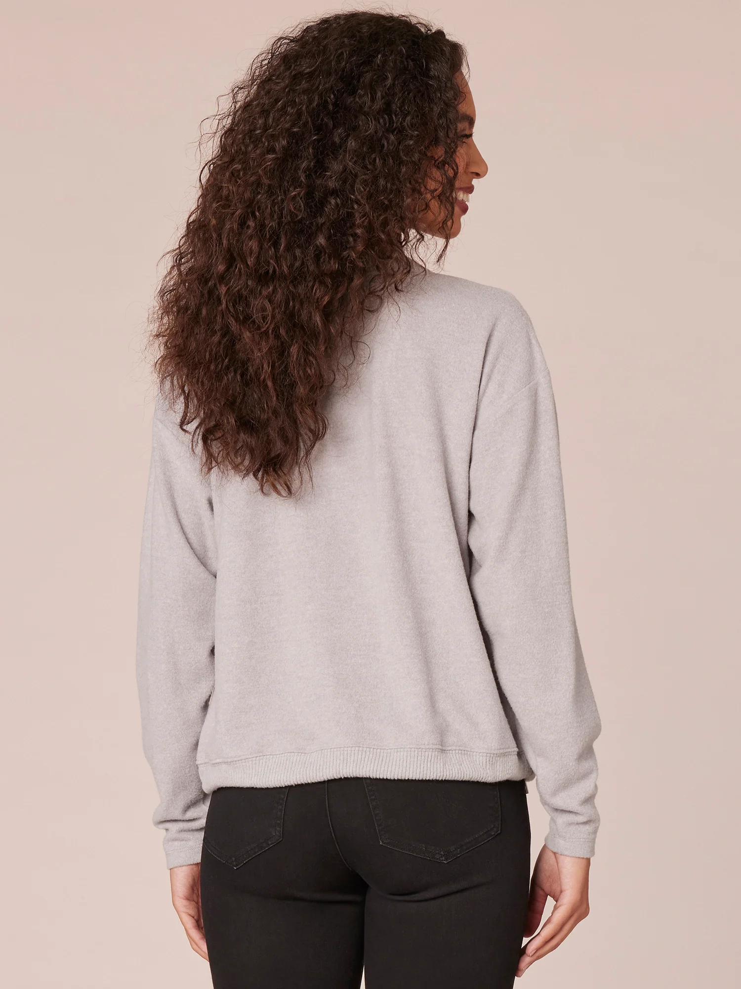 Long Sleeve V-Neck Sequin Cased Tie Hem Petite Knit Top - Legahigh