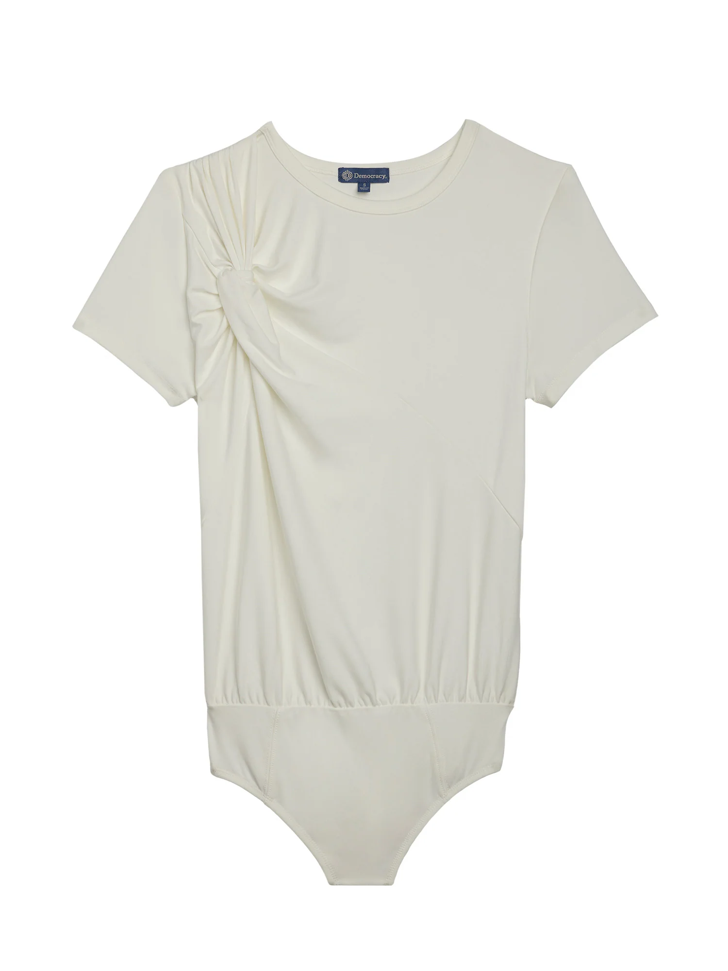 Short Sleeve Scoop Neck Asymmetrical Twist Knit Bodysuit - Legahigh