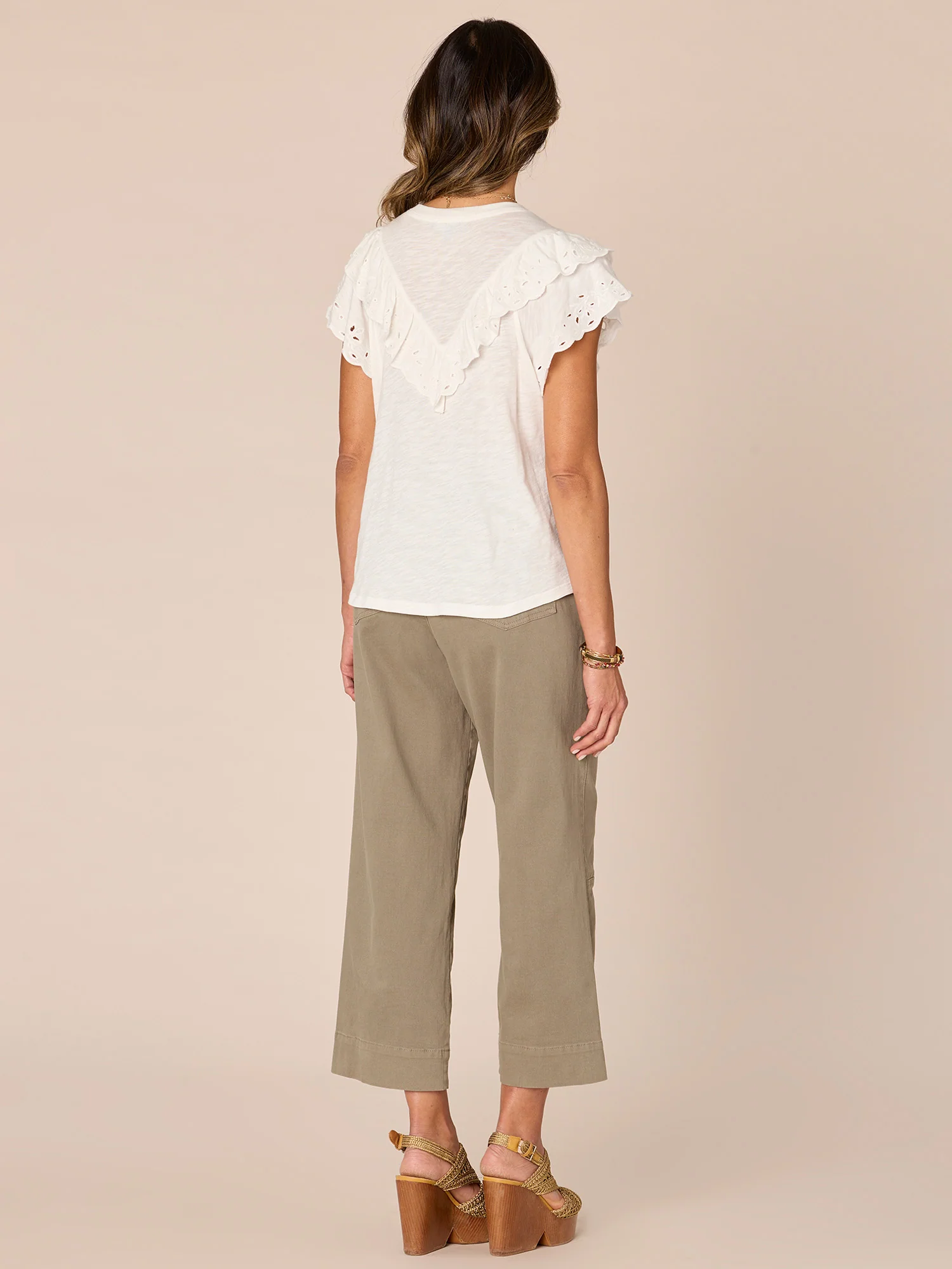 Short Double Ruffle Raglan Sleeve Scoop Neck Embroidered Knit Top - Legahigh