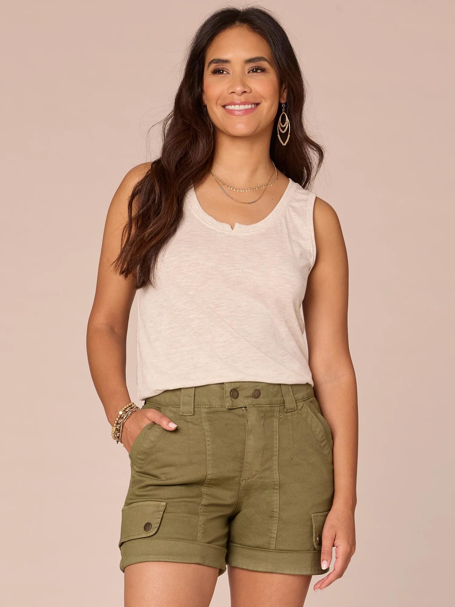 Sleeveless Notched Scoop Neck Side Slit Hem Knit Tank Top - Legahigh