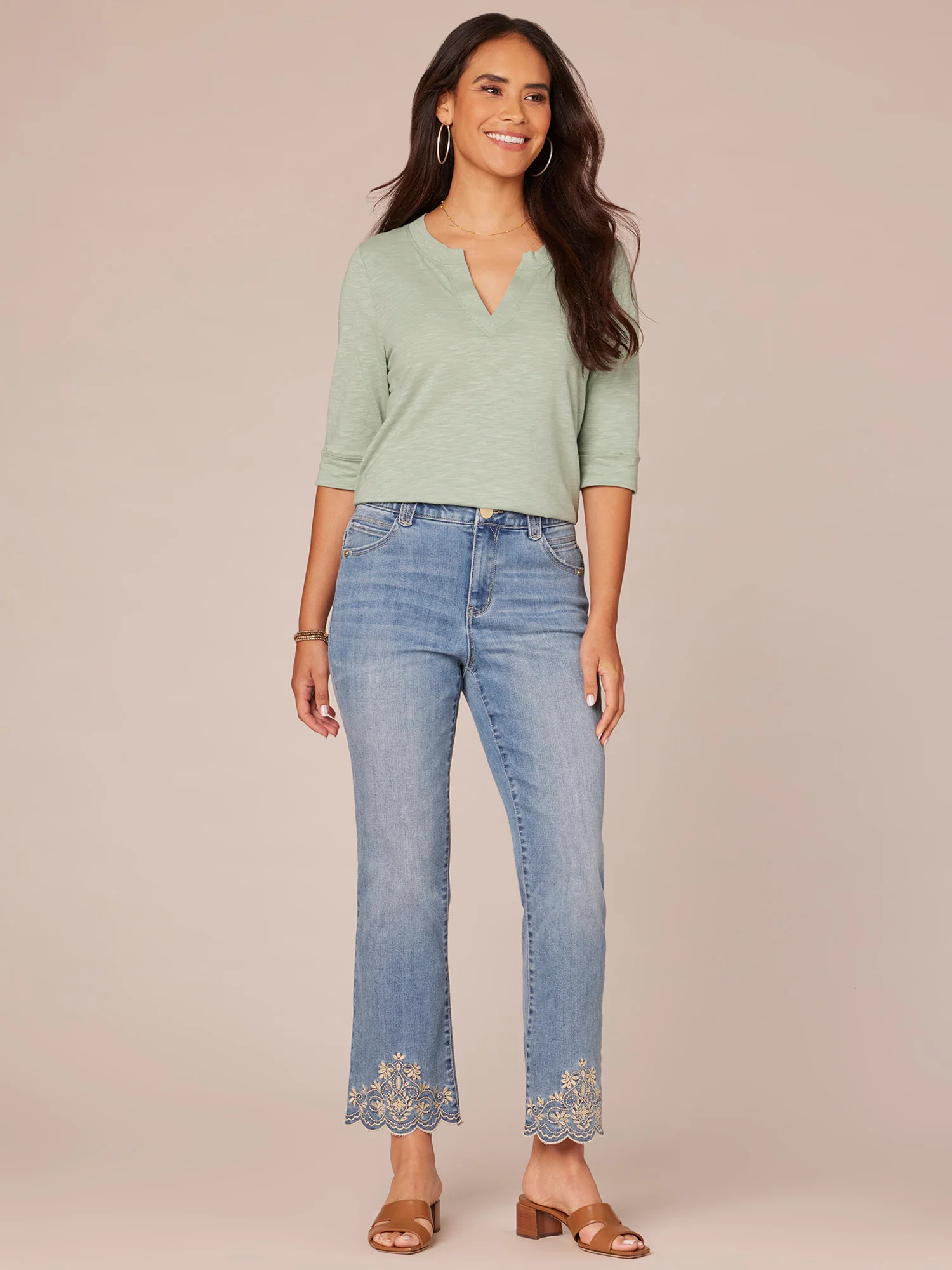 Elbow Roll Cuff Sleeve Split V-Neck Surplus Hem Knit Top - Legahigh